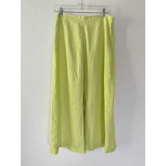 Lime Green 100% Linen Midi Skirt M/L High Slit United Colors Of Benetton - Picture 3 of 9
